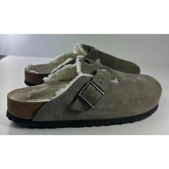 Birkenstock Boston Shearling Suede Clog Slip On Sandals Gray 38 Unisex L7 M5 - Picture 4 of 16